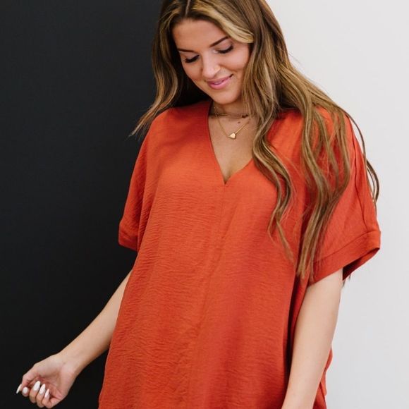 💕 Rust Jodifl Against All Odds Unlined Blouse Oversized Regular Plus New NWT - Picture 6 of 9